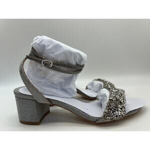 Badgley Mischka Women's Jada Ankle Wrap Block Heel Silver MP5316 Size 7 NIB